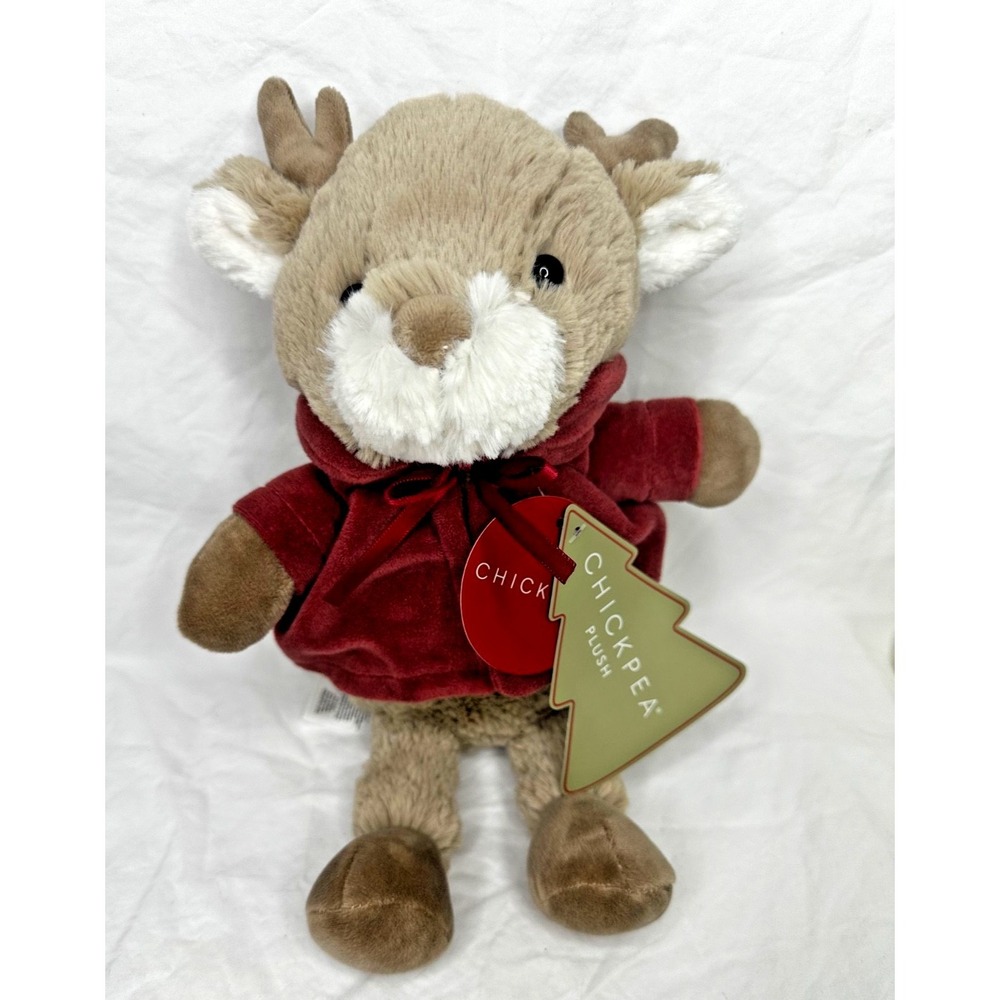 Chickpea Reindeer plush Red Sweater Jacket Stuffed Animal Brown 12" New